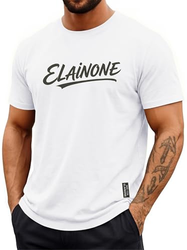 Image of Men’s T-Shirt Cotton Blend Short Sleeve – Stretch Casual Tee with Logo Print, Comfortable Everyday Summer T Shirt for Leisure & Active Wear White