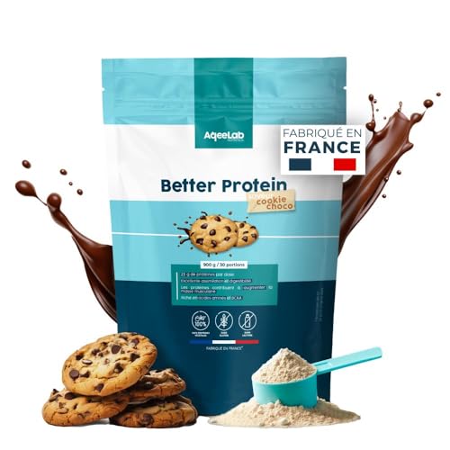Better Protein • Saveur Cookie 900 g • 100% Végétales : assimilation & digestion maximales • Mieux que de la whey • Apport en Protéine • Testé en laboratoire • Made in FR • Ecoresponsable • Aqeelab