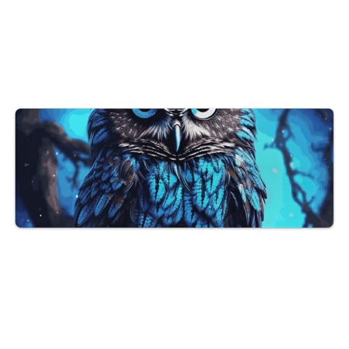 Tapis de souris de jeu LED bleu hibou XL antidérapant pour bureau