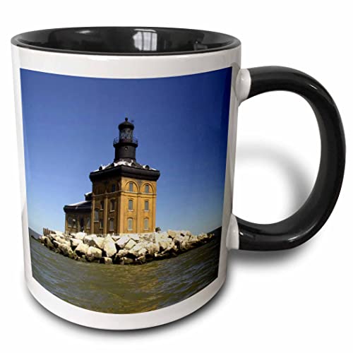 3dRose Toledo Harbor Lighthouse Looking Over Lake 11oz Two-Tone Black Mug