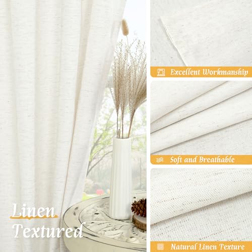 Image of LAMIT Light Filtering Linen Curtains 54 Inches Long for Bedroom, Natural Ivory Soft Faux Linen Textured Panels Rod Pocket Neutral Drapes for Window /Loft Room, 42 x 54 Inch, 2 Panels
