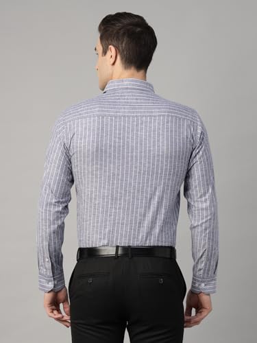 Image of Hancock Men Striped Hemp Blend Formal Shirt(9722Blue)