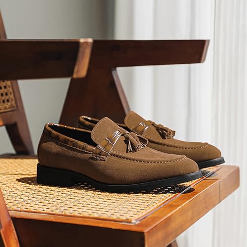 Men's Suede Tassel Low Block Heel Penny Loafers Slip On Classic Luxury Round Toe Non-Slip Dress Shoes Casua Business Work Office Shoes4