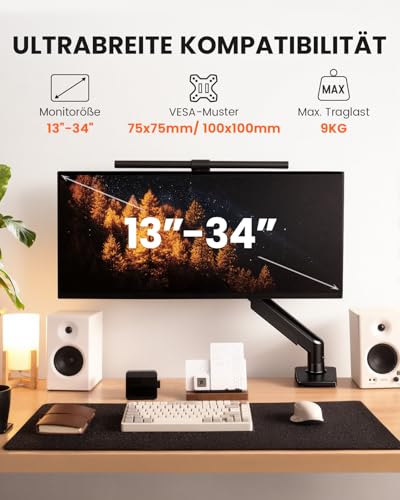 ErGear Monitor Halterung für 13-34 Zoll Bildschirme [Upgraded - Schluss mit Absacken] Monitor Arm Werkzeuglose Schnellmontage bis 9kg… – Ansicht 2
