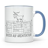 Bock auf Architektur Tasse für Architekt, Student, Bauingenieur lustiger Spruch Grundriss Bauzeichnung Kaffeebecher für Büro & Baustelle (Blau)