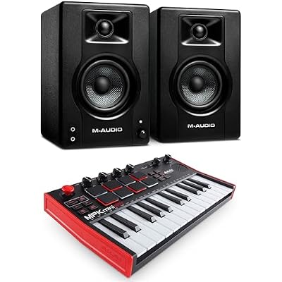 Recording Studio Package - Akai Professional MPK Mini Play USB MIDI Keyboard Controller and M-Audio BX3 3.5 120W Speakers, with Production Software