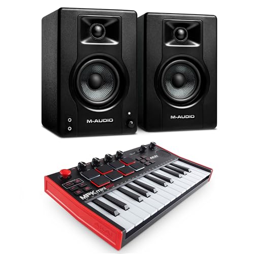 Recording Studio Package - Akai Professional MPK Mini Play USB MIDI Keyboard Controller and M-Audio BX3 3.5" 120W Speakers, with Production Software