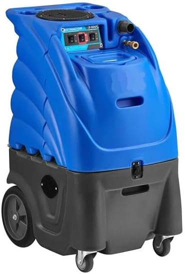 Side view of the Glownary Carpet Extractor, highlighting the solution and recovery tanks, and large rear wheels.