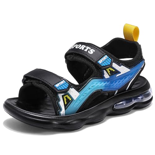 HSNA Kinder Sandalen mit Luftkissen Jungen Strandschuhe Weiche Sohle Peeptoe Sommerschuhe, 1927 Dunkelblau 34 EU