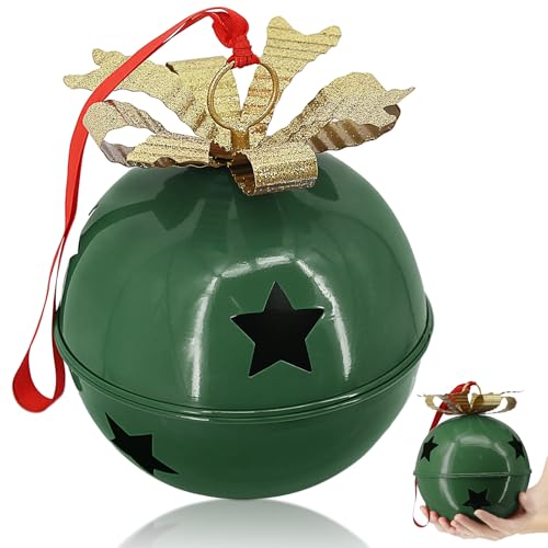 MINHOU-MINFEI Christmas Large Jingle Bells, 8 inch Jumbo Christmas Decorative Bells for Tree Mantel Indoor Outdoor Metal (Green)