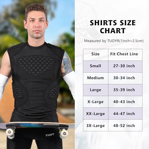 TUOYR Mens Football Padded Shirt Baseball Compression Vest with Pads Chest Rib Protector Adult Protective Sleeveless Undershirt Heart Guard for Softball Rugby Lacrosse - Thumbnail 4