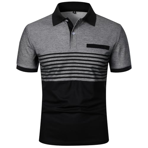 Polo de Golf para Hombre Manga Corta Color Block Casual Camiseta Casual Estilosa con Botones Henley Suelta