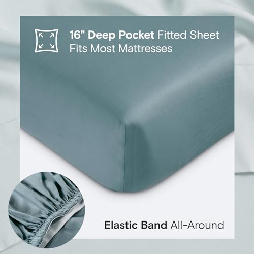 Sijo AiryWeight Tencel Sheet Set, 100% Lyocell Derived from Eucalyptus, Buttery Soft, Architectural Digest 2022 Best Cooling Sheets Winner - 4pc - 2 Pillowcases 1 Fitted 1 Top (Teal, King)