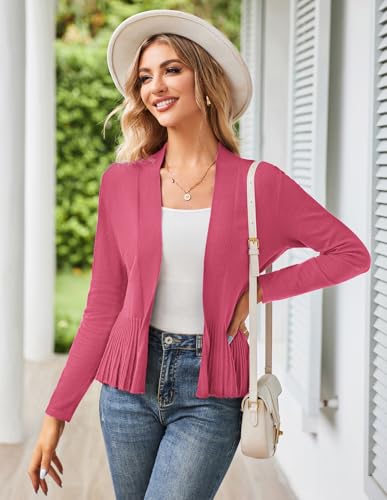 Image of GRACE KARIN Women's Lightweight Peplum Cardigan Sweaters Open Front Cropped Cardigan Long Sleeve Trendy Summer Knit Tops