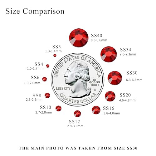 Image of 1440PCS SS4 Crystal Glass Flatback Rhinestones, Round Flat Back Crystal Gems for Nail Art and Craft Clothes, Glue Fix Diamond Stones LT.Siam /Light Red (1.5-1.7mm)