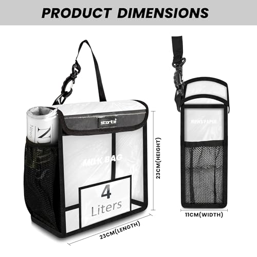 Image of Storite Milk Bag for Door Hanging - Insulated and Waterproof Storage for Milk Sachets, Bottles, Outdoor Gate Delivery Basket Box with Pocket for Notes and News Paper (Transparent, Small (23x11x23cm))