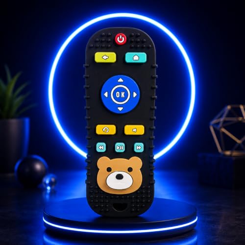 Image of CHICAGOZONE Premium Baby Silicone Teether Ring Toy - BPA Free Soft Teething Toy for Infants, Multi-Texture Sensory Chew Toy, Easy Grip Teether for Babies 3-12 Months, Cute Animal Design (Multicolor) (BLACK REMOTE PANDA.)