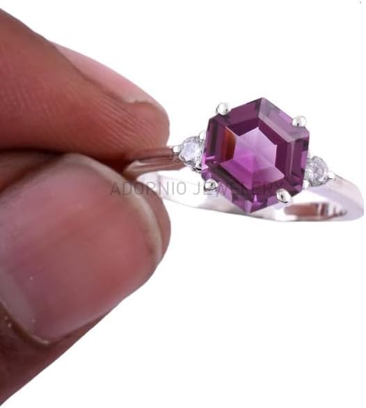 Sterling Silver 925 Ring For Womens Aquamarine Simulated Diamond Ring Sterling Silver Art Deco Ring March Birthstone Hexagon Gemstone Ring