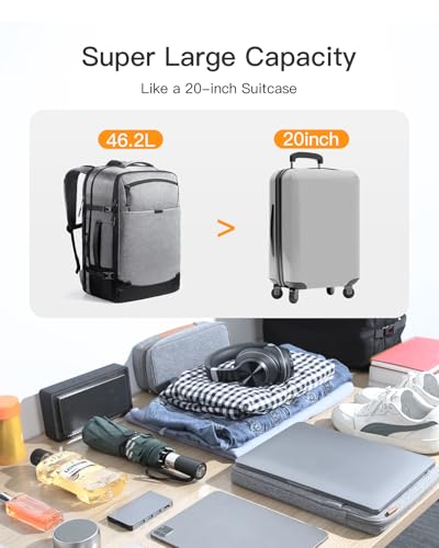 Image of Inateck 20-46.2 L Travel Backpack, Expandable Hand Luggage Backpack for Men Women Laptop Backpack Splashproof Compatible 14 /17.3 Inch Laptop and 12.9 Inch iPad for Weekender