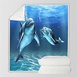 RFFLUX 3D Delphin Kuscheldecke 130x150 cm Microfaser Flanell Decke Delphin Wohndecke Sommer Leichte Weiche Winter Warme Blanket Tagesdecke Sofadecke Couchdecke（Stil 28-8）