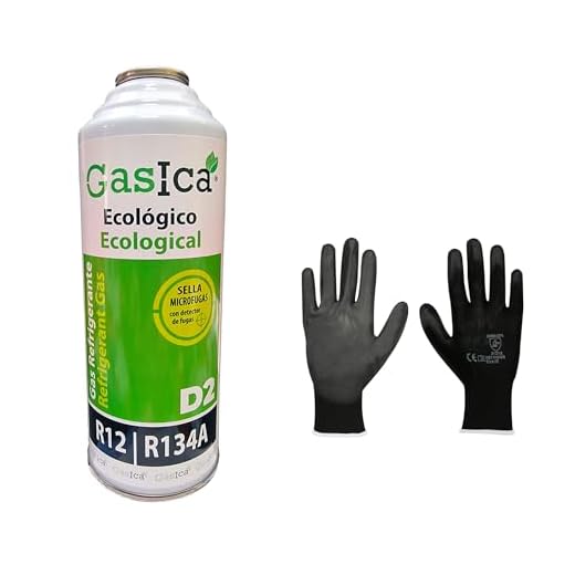Genérico Gasica D2 226g. (Pack Botella + Guantes de Protección) Botella Refrigerante Orgánico Ecológico Sustituto del R12 y R134A para Recarga de Aire Acondicionado Coches