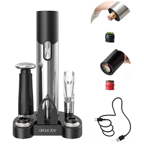 CIRCLE JOY Electric Wine Opener Set Automatic Wine Opener Kit for Wine and Beer Cordless Electric Wine Bottle Openers Gift Set with Foil Cutter, Aerator Pourer, Vacuum Pump and 2 Wine Stoppers Cover