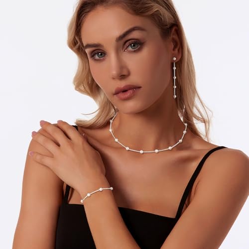 Image of Zeffy Gold Pearl Necklace for Women, Dainty 14K Gold /Silve Plated Layered Pearl Choker Pearl Earrings Pearl Bracelets Wedding Trendy Gold Jewelry Set for Women Gifts