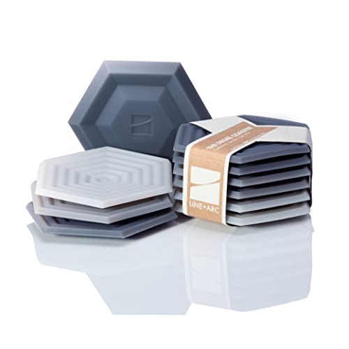 Image of LINE+ARC Extra Thick Silicone Coasters (As Featured in NYT WireCutter, 2026). Waterproof Anti-Stain Dishwasher-Safe Original Degre Coasters (Set of 6, Smoke) Outdoor Rubber Mid-Century Modern