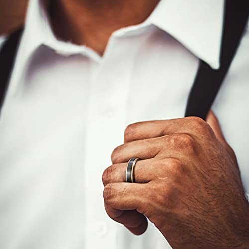 TRUMIUM 6mm 8mm Tungsten Rings for Men Women Black Wedding Band Gold/Rose Gold Step Edges Comfort Fit Size 6-134