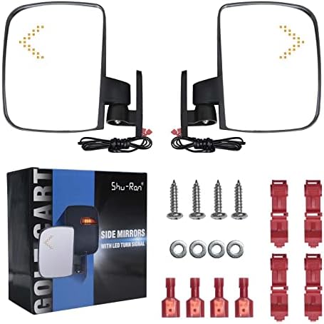 Shuran Golf Cart Mirror Universal Golf Cart Side Mirrors with Turn Signal Light Rear View Mirrors for Club Car EZGO Yamaha