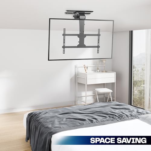 VIVO Electric Flip Down and Swivel Ceiling TV Mount for 37 to 70 inch Screens, Large Motorized Flat Ceiling VESA Mount, Holds up to 99 lbs, App and Voice Control, Black, MOUNT-E-FD75C-S