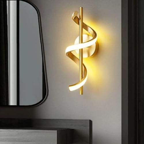 Image of SINOMAN Modern LED Wall Sconce Light Fixture Spiral Design Golden Finish Decorative Acrylic Wall Lamp 3 Step Color Changing, (Warm, Neutral, Cool White) Ideal for Living Room, Bedroom, and Home Decor