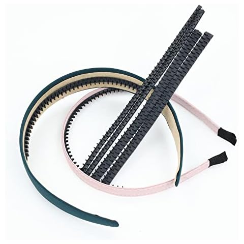Lawie 10 Pack Plastic Metal Hard Thin Wide Headbands Hair Clasp Crown Tiara Hairband Silicone Flexible Glue Sticky Anti Slip Strap Band Strip Rubber Teeth Grip Comb Black Craft Accessories Cover