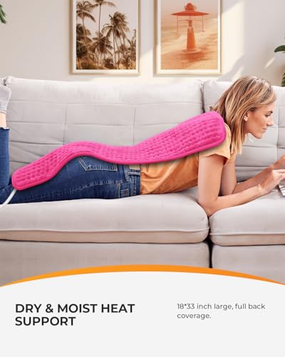 Image of CooCoCo 18 inch x 33 inch Large Heating Pad for Back, FSA Eligible Pink Heating Pad for Period Cramps, Heated Pad, 6 Heat Settings, Auto Off, Moist Heat, Cute Heat Pad for Women Mom Wife Teens