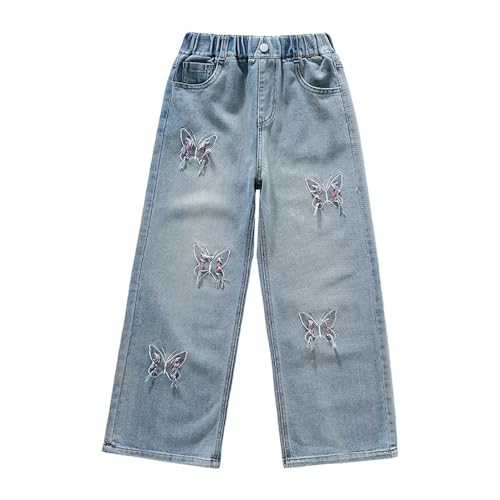Butterfly Jeans for Girls Fall Y2k Wide Leg Straight Denim Jeans Trousers Fashion Jean Pants Outerwear Clothes4