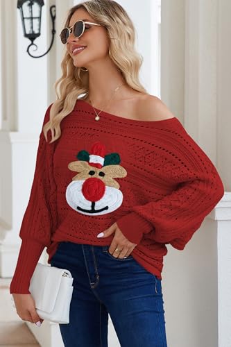 Image of Cakulo Womens Off Shoulder Sweater Top Fall Outfits Fashion 2025 Oversized Knit Batwing Long Sleeve Crochet Pullover Sweaters