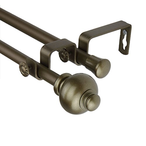 Rod Desyne Knob Double Curtain Rod, 28"-48", Antique Gold