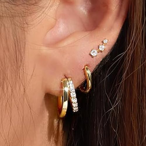 Small Gold Hoop Earrings for Women Dainty Gold Earrings, 14K Gold Plated Hypoallergenic Stud Earrings Set Cartilage Earrings for Multiple Piercing for Women4