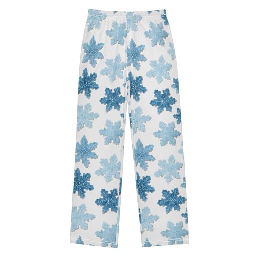 Christmas Pajama Pants Snowflakes White Blue Long Sleep Pants Lounge Bottoms