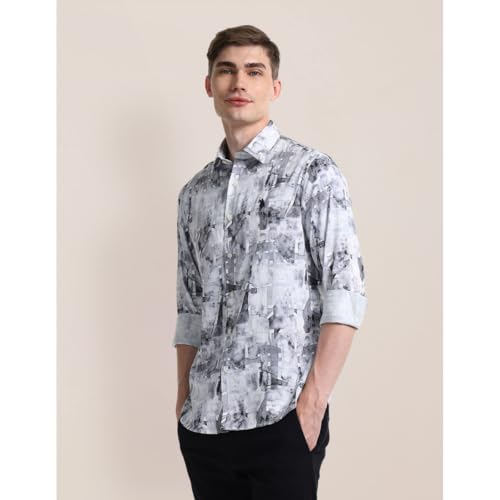 Image of U.S. Polo ASSN. Printed Regular Fit Shirt for Men - 100% Cotton, Breathable & Comfortable, Full Sleeves Casual Shirt for Men