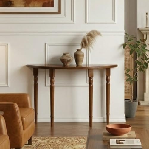 Image of Wooden Expert 120Cm Length Premium Royal Half Moon Console Table with Storage | Narrow Wooden Entryway Accent Table | Solid Semi-Circle Design for Living Room, Hallway, Foyer, Entrance (120x35x80Cm)