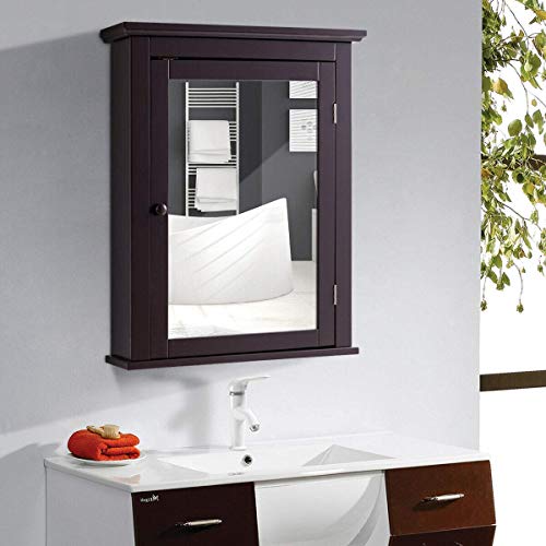 Casart Bathroom Mirrored Wall-Mounted Cabinet, Multipurpose Storage Medicine Cabinet with Single Door & Adjustable Shelf for Bathroom and Bedroom