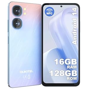 OUKITEL C58 Teléfono Móvil Libres Android 14, 16GB+128GB/1TB, Pantalla HD+ de 6.67″ (90Hz) Teléfono Móvil, Batería 5150mAh, Cámara 13MP Smartphone 4G Dual SIM, NFC/Face ID/Fingerprint/OTG/GPS, Azul