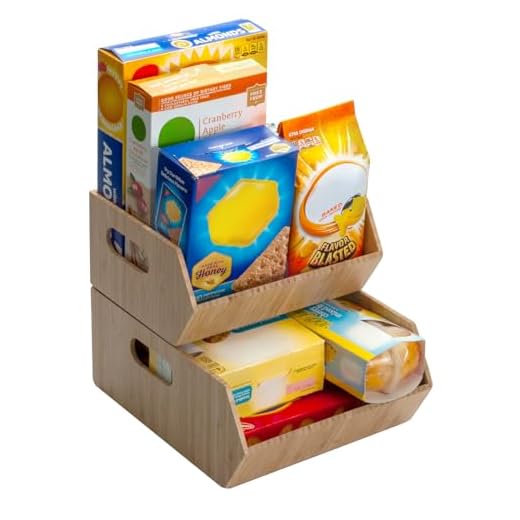 MobileVision XL Bamboo Storage Bins for Pantry & Kitchen Cabinet Organizer Multi-Purpose 2 PC Stackable Set Larger Bins for Potatoes Onions Packaged Goods & More