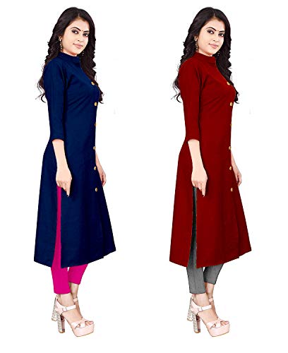 Image of NATEK Women's Cotton Straight Plain Kurtis Combo Pack of 2