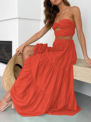Image of ANRABESS Women's Summer Boho Flowy Swing Tiered A-Line Maxi Skirt 2026 Fashion Trendy Elastic Waist Pleated Long Beach Dress