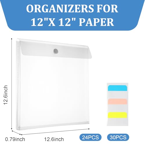 Image of 12 x 12 Scrapbook Paper Storage Organizer - 24 Plastic Expandable Holders with 30 Stickers, Acid-Free PP for 100 Sheets, Hook & Loop Closure