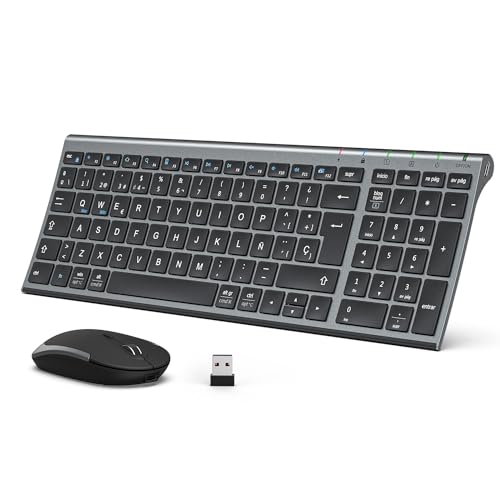 iClever GK03 - Combo de Teclado y Ratón Inalámbricos: QWERTY Español, Conectividad Silenciosa 2.4G, Recargable por USB-C, Diseño Compacto y Delgado - Ideal para iMac/PC/Portátil, Escritura Cómoda