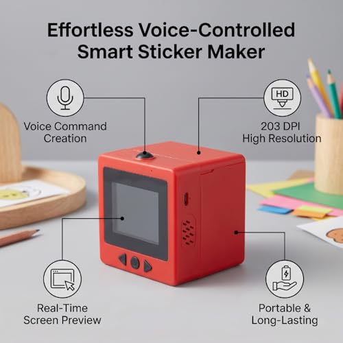 Image of VBESTLIFE Smart AI Sticker Printer, Voice Controlled Portable Thermal Inkless Sticker Maker with 2.4 Inch Screen for DIY Crafts (2)
