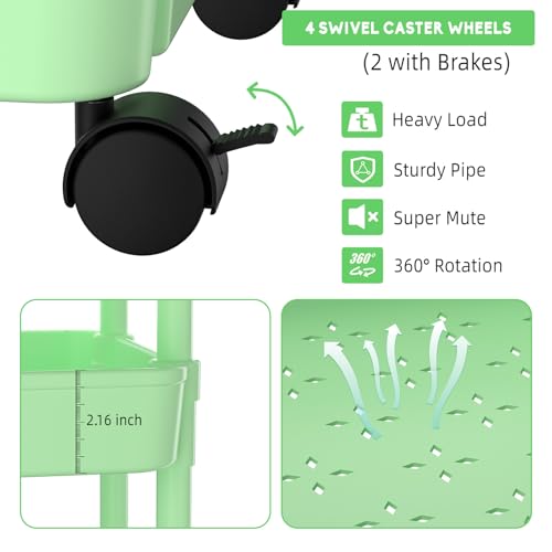 Image of Volnamal 3-Tier Diaper Caddy Organizer, Plastic Diaper Cart, Green | Diaper Organizer for Nursery Essentials, Baby Organizers and Storage, Movable Cart for Changing Table & Crib, Baby Registry